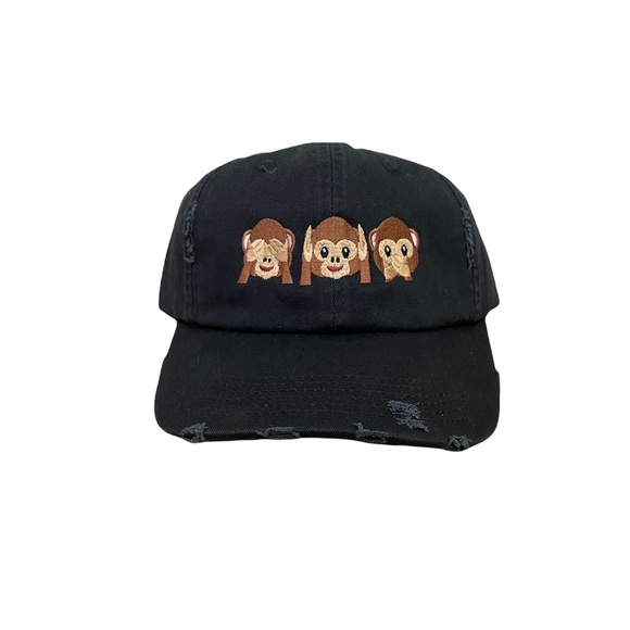 Three Monkey EMOJI Don't Be Evil Embroidered Adjustable Vintage Style Dad's Cap - Picture 1 of 4